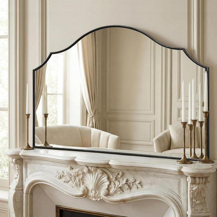 Black Scalloped Wall Mirror: 47"X31" Large Wooden Fireplace Mirror