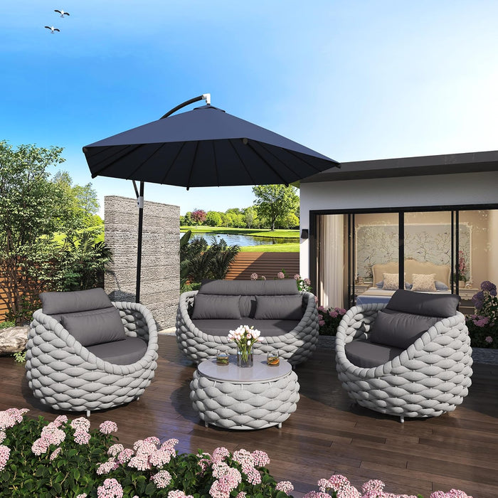 Aluminum Outdoor Patio Furniture Set with Coffee Table, 6 Piece Patio Conversation Sets with Washable Cushions Covers, Patio Sectional Furniture Set for Porch, Balcony, Deck, Yard