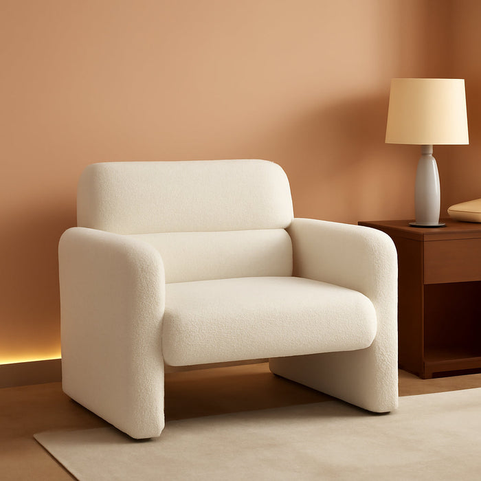 33.86" Accent Chairs, Modern Sherpa Fabric Armed Chair Comfy Upholstered Armchair Leisure Single Sofa Chair with a Waist Pillow for Bedroom, Office and Living Room