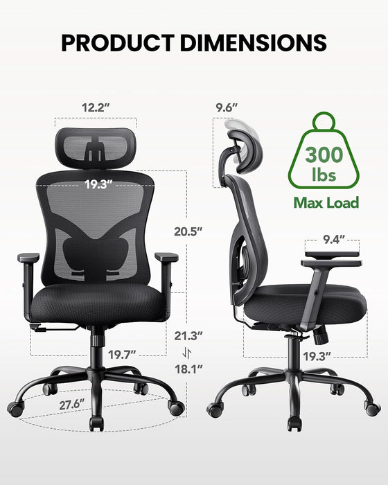 Ergonomic Office Chair with Lumbar Support and 2D Headrest