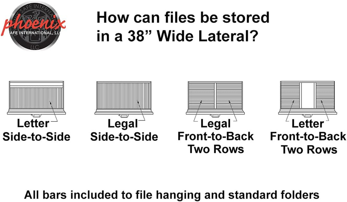 Lateral 38 Inch 4-Drawer Fireproof File Cabinet with Key Lock, Water Seal, Black,