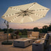 10Ft Solar LED Patio Umbrella with Base Included, Offset Umbrella with Weighted Sandbag Base, Cantilever Patio Umbrellas for Backyard, Garden & Deck, 32 LED Lights & Polyester Shade, Beige