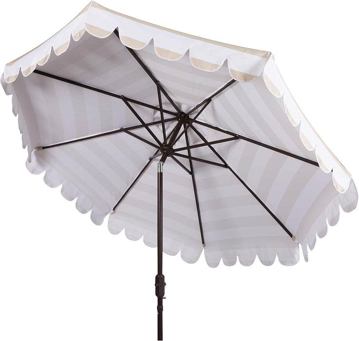Outdoor - Vienna 9-Foot Crank Patio Umbrella - Beige & White Canopy - Brown Aluminum Pole - Single Scallop Trim Design - Ideal for Patio, Deck, Poolside, Backyard (PAT8011A)