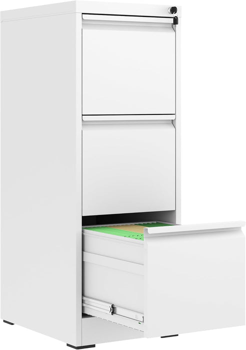 White 3 Drawer Vertical File Cabinet LockingMechanism