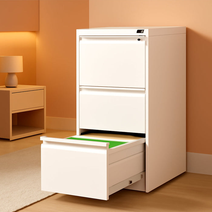 White 3 Drawer Vertical File Cabinet LockingMechanism
