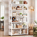 6-Tier Tall Open Bookshelf, 31.5" Modern Display Bookcase Shelf with Top Edge and Pipe Metal Frame, Industrial Standing Bookshelves Storage Rack Organizer for Living Room, Home Office, White
