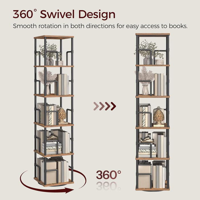 Rotating Corner Bookshelf Five Tier WalnutWoodFinish