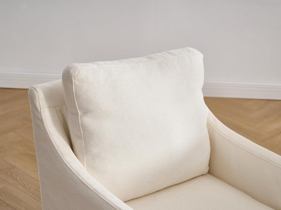 Farmhouse Upholstered Dining Chair, Modern Kitchen& Dining Room Chairs with Arms, Beige Accent Chair for Living Room, Comfy Single Sofa for Bedroom Reading Waiting Kitchen Room, Chenille