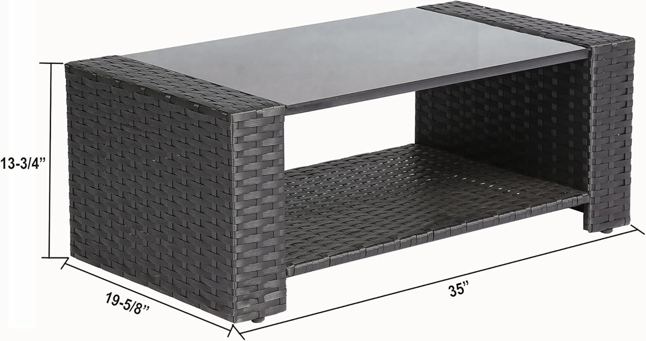 4 Pieces Outdoor Furniture Complete Patio Cushion Wicker P.E Rattan Garden Set, Full, Black