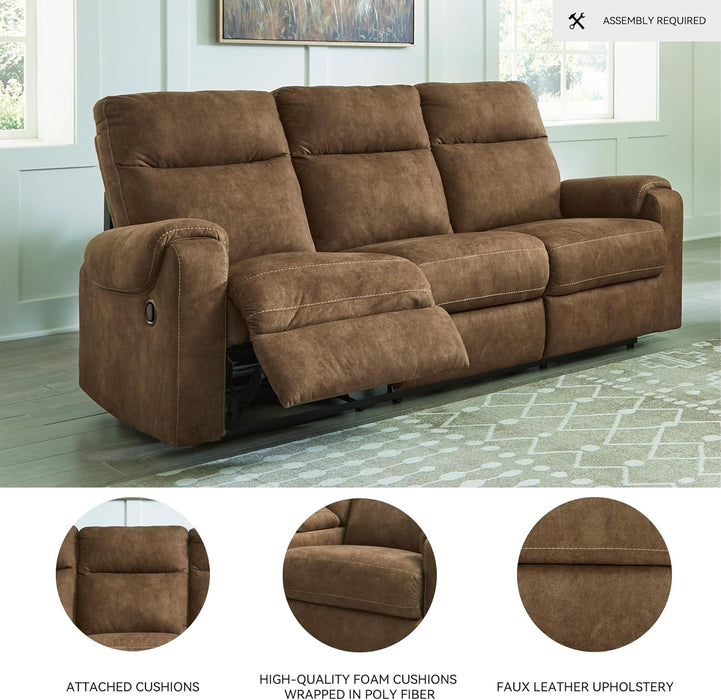 Edenwold Contemporary Faux Leather Manual Reclining Sofa, Dark Brown