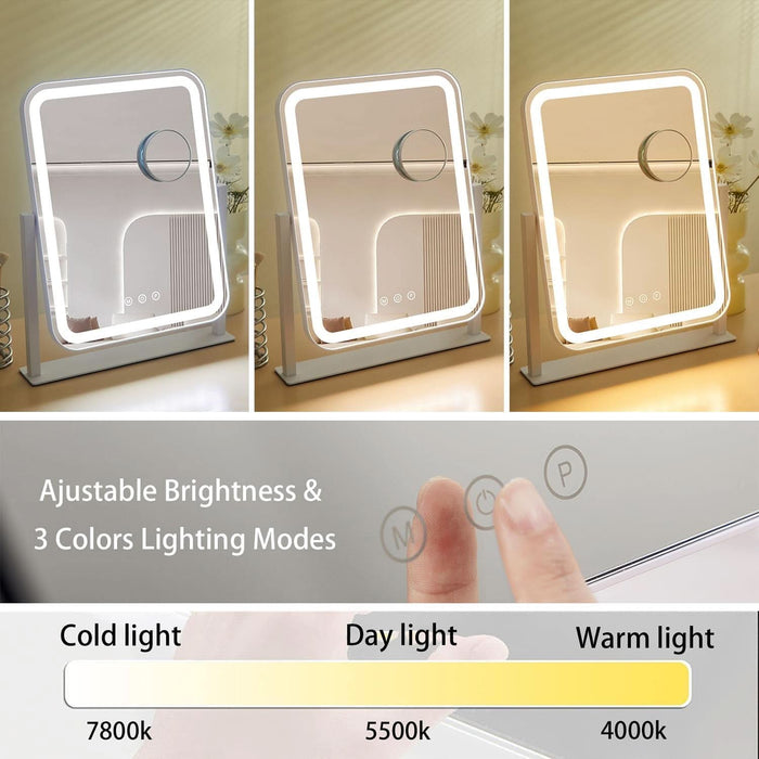Vanity Mirror with Lights, 17.4'' X 13'' Makeup Mirror with Lights, Three Color Lighting Modes, and 5X Magnification Mirror, Smart Touch Control, 360°Rotation (White,Gift Box)