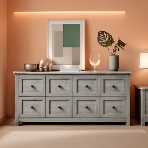 59" Wide Dresser for Bedroom with 8 Drawers, Farmhouse Wood Grey