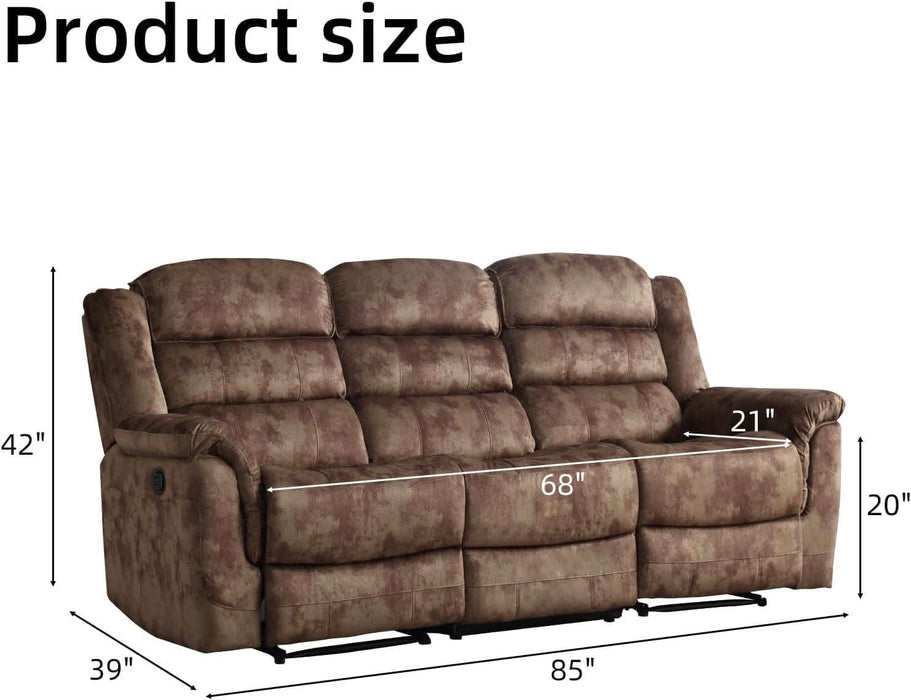 Reclining Sofa for Living Room, Extra Wide Modern Overstuffed 3 Seat Recliner Manual Sofa Chair, Breathable Soft Fabric and Padded Seat, Brown