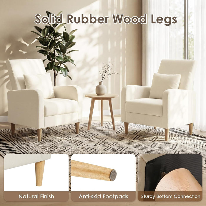 Beige Upholstered Accent Chair Featuring Lumbar Pillow