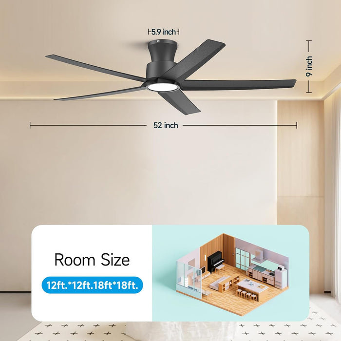 52-Inch Quiet Smart Black Ceiling Fan Brushless