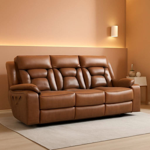 Faux Leather Manual Reclining Sofa, 3 Seat Recliner Sofa Chair, Couch Furniture for Living Room, Furniture, Meeting Room, Brown (3 Seat Sofa)