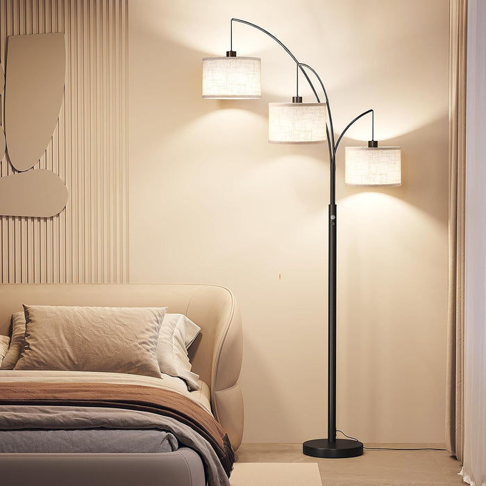 3 Lights Floor Lamp for Living Room, 78" Tall Standing Lamp with Hanging Drum Shade, Modern Arc Floor Lamps with Heavy Base, Mid Century Arched Tree Floor Lamp for Bedroom, Office, Corner