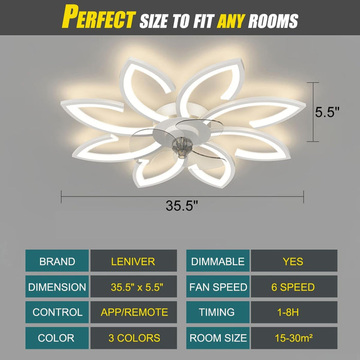 Modern White Compact Ceiling Fan With Dimmable Lighting