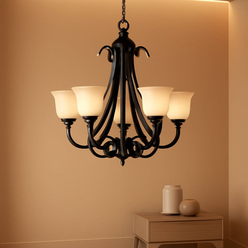 Elegant Transitional Chandelier Tea Stained Glass Bronze