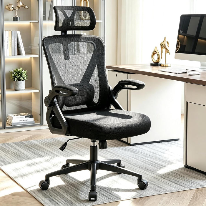 Mesh Office Chair, Computer Desk Chair with Flip-Up Arm Black