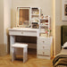 Vanity Desk with Mirror and Lights, Makeup Vanity with 3 Adjustable Lighting Modes, Small Vanity Desk with Sliding Mirror, 4 Drawers, 7 Shelves, Vanity Chair for Bedroom White