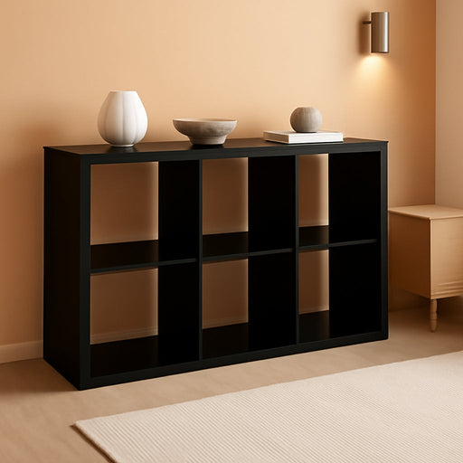 Closetmaid 6 Cube Storage Shelf Organizer Bookshelf with Open Back, Vertical or Horizontal, Easy Assembly, Wood, Black Finish
