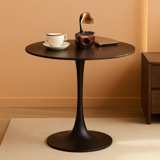 Round Dining Table, 31.5" Circle Tulip Table with Thickened Tabletop & Metal Pedestal, Mid Century Modern Bistro Table for Kitchen, Small Places, Living Room, Cafe (Black)