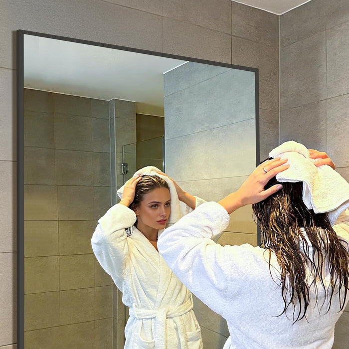 72"X44" Oversized Black Full Length Mirror, Floor Standing or Wall Mounted with Hanging Kit, Shatterproof Tempered Glass Mirror for Living Room, Bedroom, Dressing Room, Gym