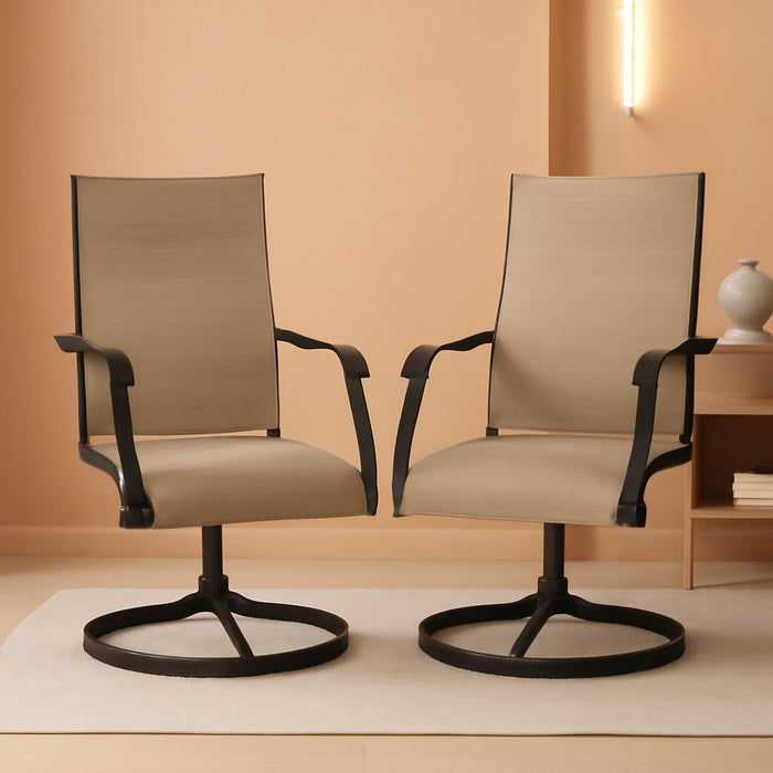 Patio Chairs Set of 2, Outdoor Swivel Chairs Set of 2,Khaki