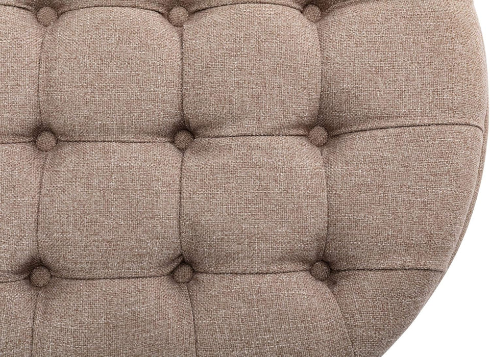 Classic 28-Inch Wide Button Tufted round Storage Ottoman Footstool with Lift off Lid, Light Brown Fabric