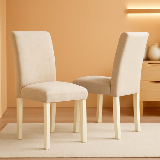 Abbott Parson Dining Room Chairs - Light Beige Linen Fabric Upholstered Chairs, Set of 2, Linen White