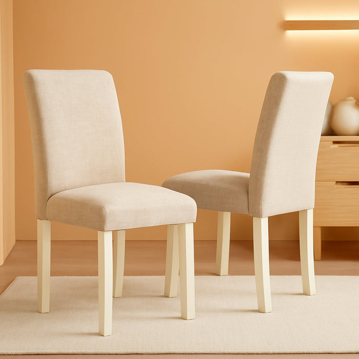 Abbott Parson Dining Room Chairs - Light Beige Linen Fabric Upholstered Chairs, Set of 2, Linen White
