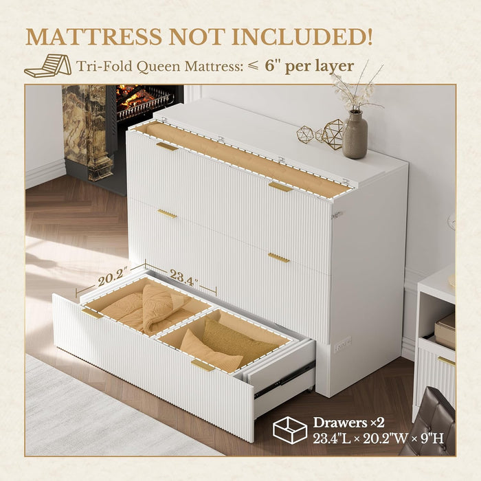 White Queen Murphy Bed Featuring Integrated Charging