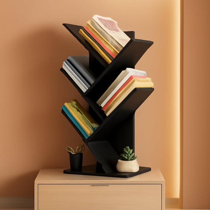 Book Tree Bookshelf, 5-Tier Wood Bookshelf Tree Bookcase for Displaying Books, Cds, Magazines and More at Office, Home or School