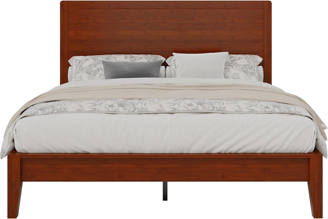 Full Size Bamboo Bed Frame, Japanese Joinery, Warm Brown