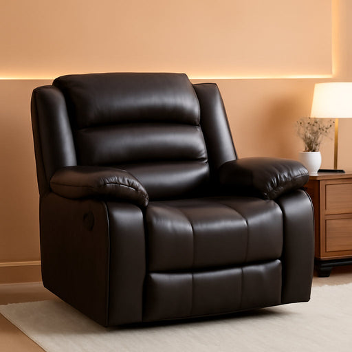 Manual Recliner Chair, Breathable Faux Leather Reclining Chairs with Overstuffed Arm and Back, Living Room Single Sofa Recliners (Dark Brown)