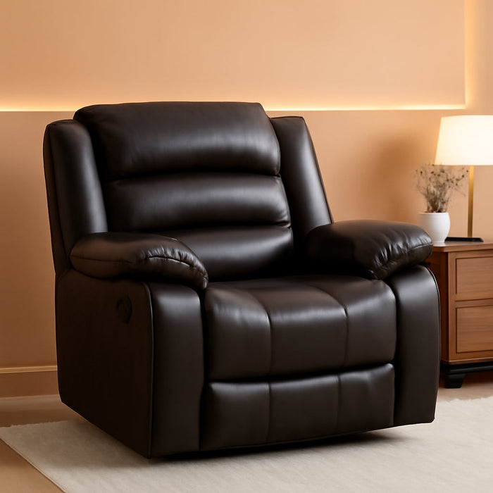 Manual Recliner Chair, Breathable Faux Leather Reclining Chairs with Overstuffed Arm and Back, Living Room Single Sofa Recliners (Dark Brown)
