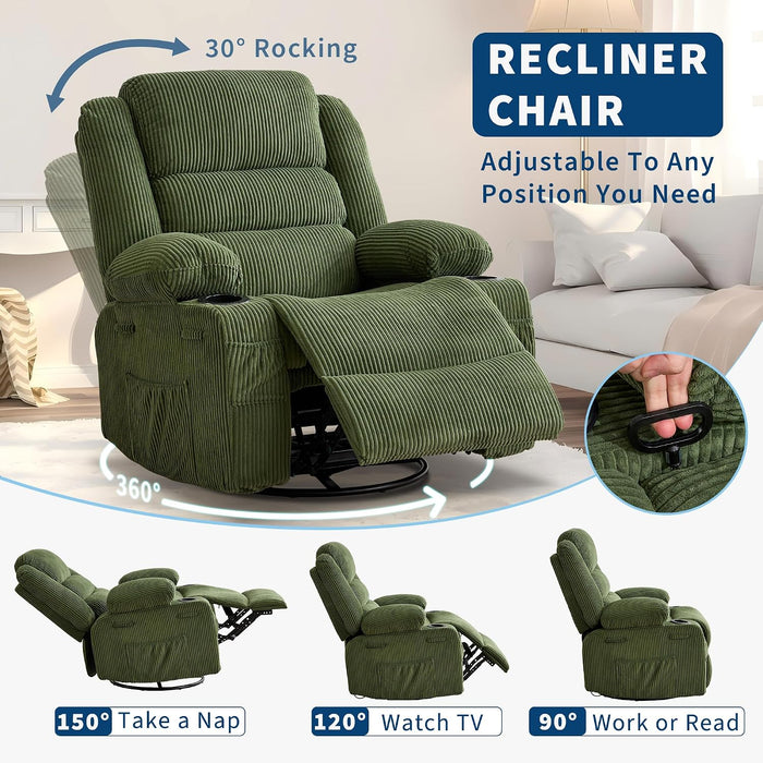 Rocking Recliner Chair for Adults Wide 360° Swivel Rocker Recliner
