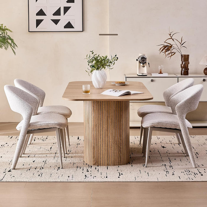 63" Large Dining Table for 4 6, [Rounded Corners] [Grooved Pedestal Base] Modern Rectangle Kitchen Dinner Dining Living Room Table