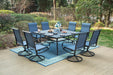 9 Pieces Patio Dining Sets,Outdoor Furniture Set Including 1X 60 Square Table and 6 Padded Sling Swivel Chairs Metal Dining Set for Backyard,Blue