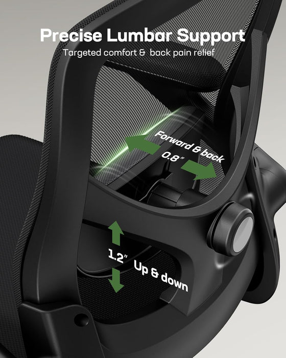 Ergonomic Mesh Office Chair High Back Desk Chair Adjustable Lumbar Support with Headrest Flip-Up Liftable Arms Swivel Computer Task Chair for Big and Tall People