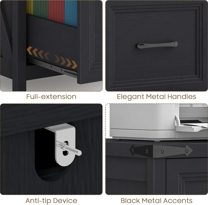 Black Farmhouse Vertical Adjustable File Cabinet Drawer