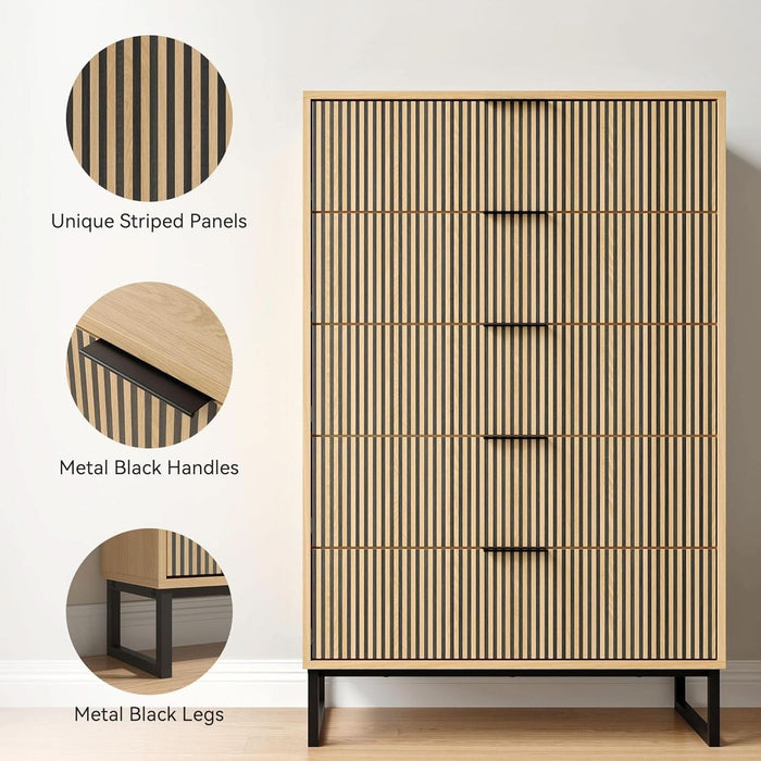 5 Drawers Dresser, 49.2’’ Tall Modern Chest of Drawers for Bedroom, Large Closet Dressers with Drawers, Wooden Drawer Dresser for Bedroom, Living Room, Hallway