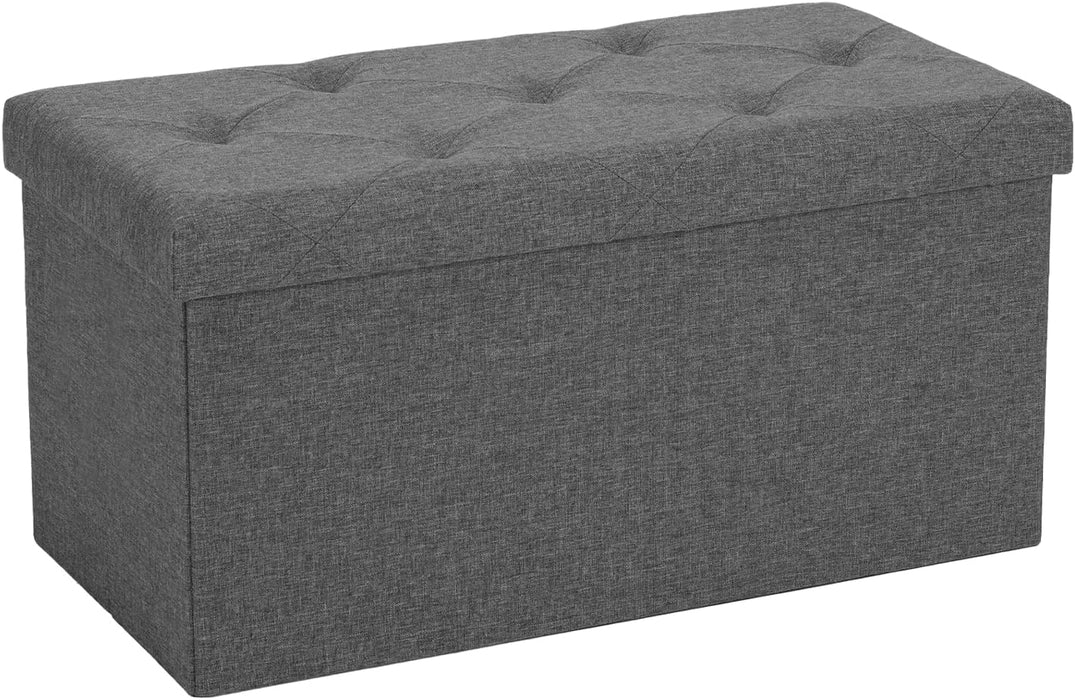 30 Inches Folding Storage Ottoman Bench, End of Bed Foot Rest Stools Ottoman Storage Chest with Padded Seat for Bedroom, Living Room, Entryway, Holds up to 660 Lb, Grey