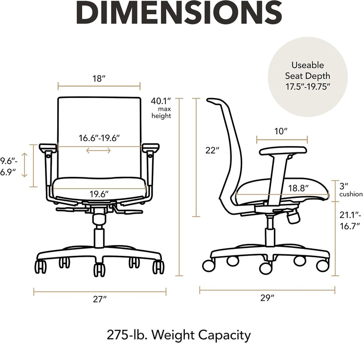Convergence Ergonomic Office Chair, Office Desk Computer Chair, Black