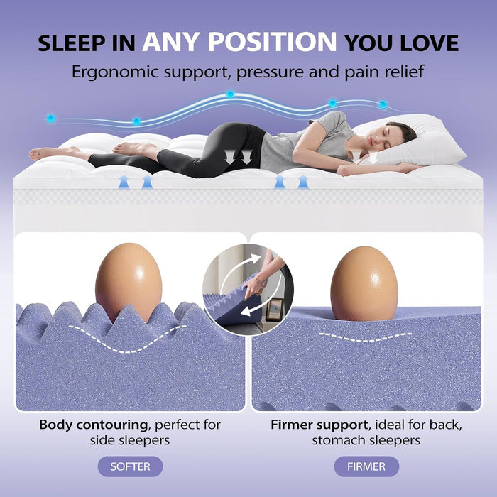 5 Inch Queen Memory Foam Mattress Topper Pro Dual Layer 3 Inch Cooling Gel Egg Crate Memory Foam plus 2 Inch Pillow Top Medium Firm with Deep Pocket