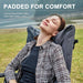Oversized Folding Rocking Camping Chair, Padded Portable Rocker Chair for Patio, Lawn and Outdoors, Heavy Duty Hard Armchair for Adults Supports 400Lbs, Grey