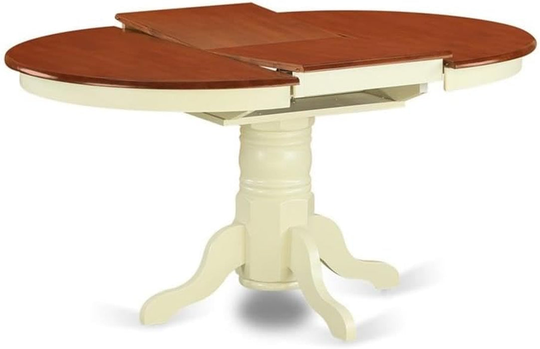 AVT-WHI-TP Avon Dining Table - an Oval Wooden Table Top with Butterfly Leaf & Pedestal Base, 42X60 Inch, Buttermilk & Cherry