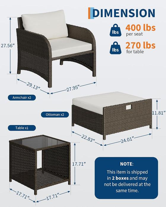 5-Piece Outdoor Patio Conversation Set with Hidden Ottomans