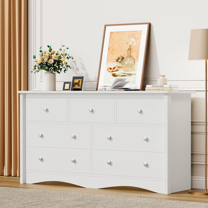 Dresser for Bedroom, 7 Drawer Dresser, White